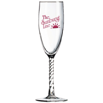 6 ounce braided stem champagne flute glass with custom imprint