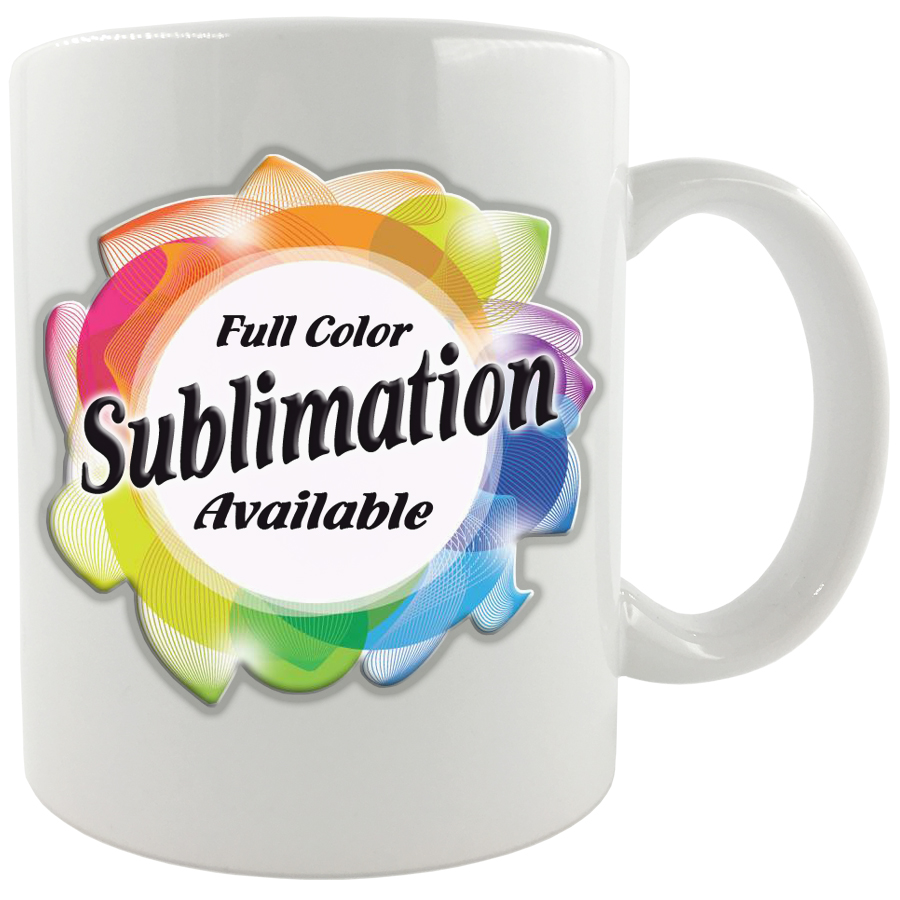 11 ounce white ceramic sublimation mug with full color artwork