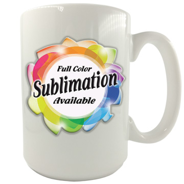 15 ounce white ceramic sublimation mug with full color artwork