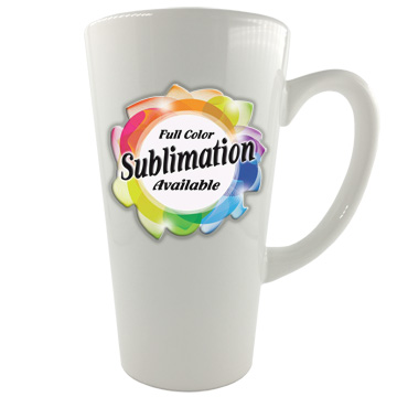 16 ounce white ceramic funnel shaped sublimation mug with full color artwork